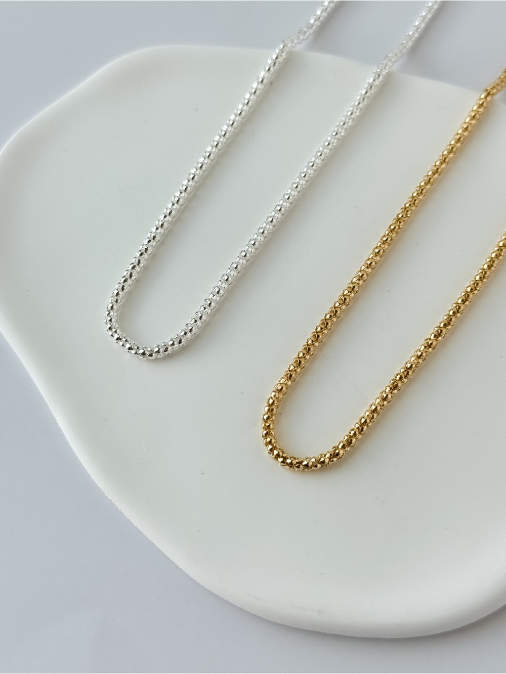 Thin Classic Popcorn Chain Necklace - Silver or 18k Gold Plated